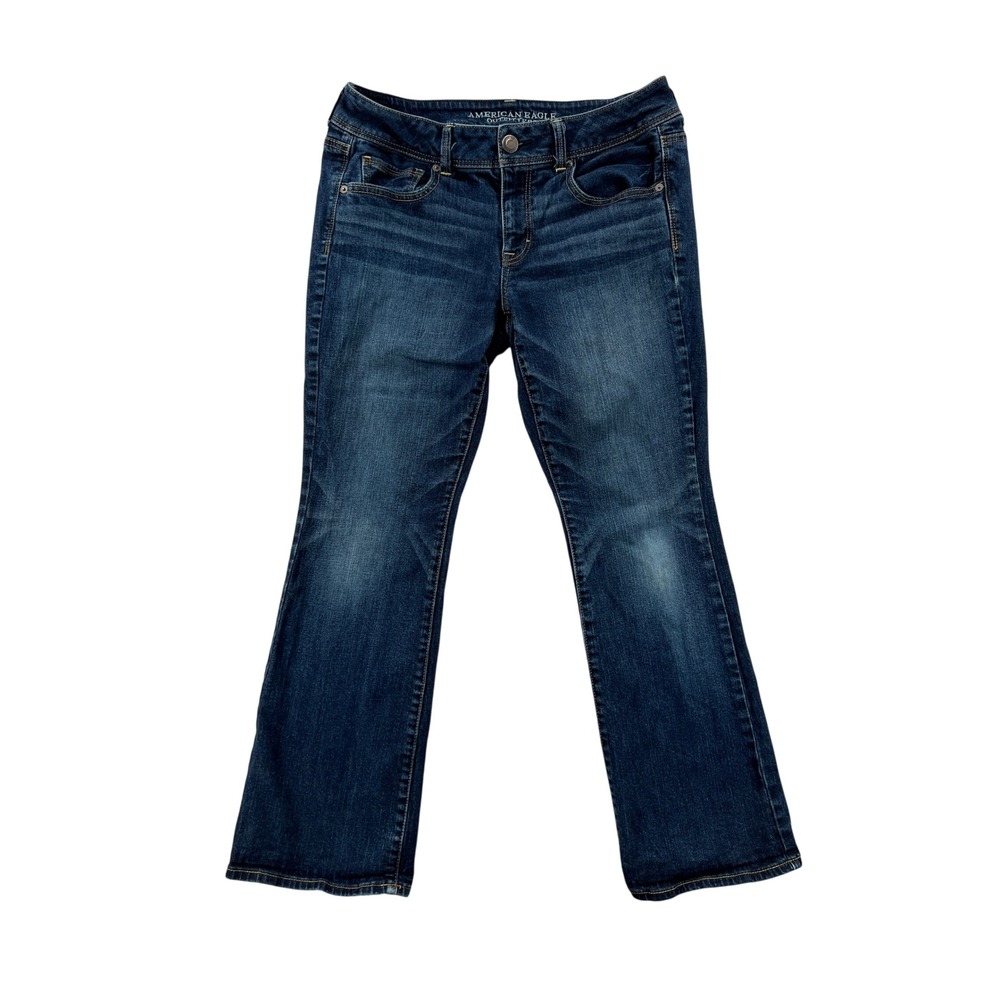 American Eagle Kick Boot Stretch Jeans Womens 12 Short Dark Wash Blue Denim